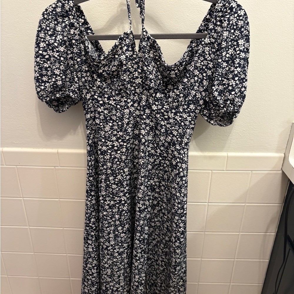 SHEIN Navy Floral Midi Dress